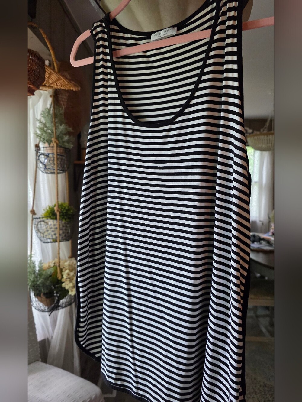 Striped Black & White Scoop Neck Tank Top